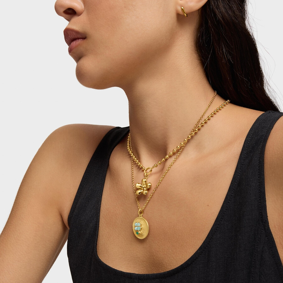 ciondolo medaglione con placcatura in oro 18kt su argento e pietre preziose daisy