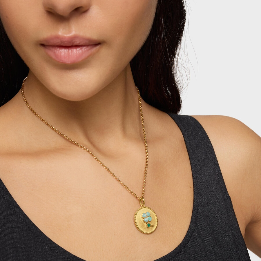 ciondolo medaglione con placcatura in oro 18kt su argento e pietre preziose daisy