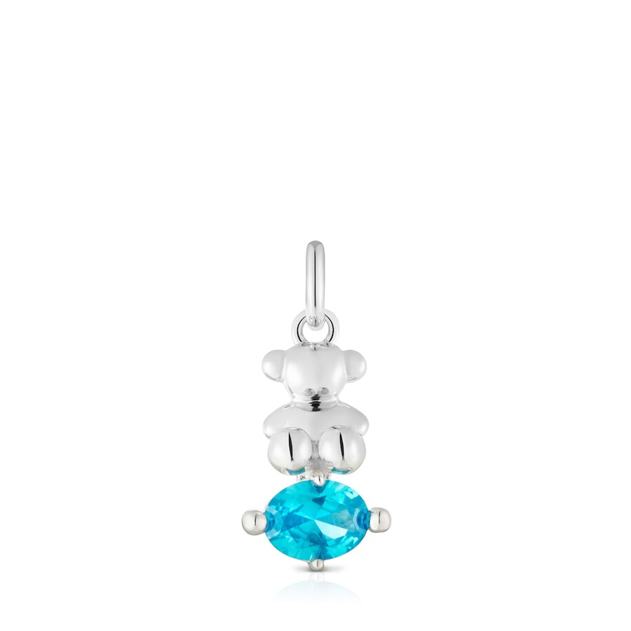 piccolo ciondolo in argento con motivo a orso e zaffiro blu coltivato in laboratorio bold bear lgg