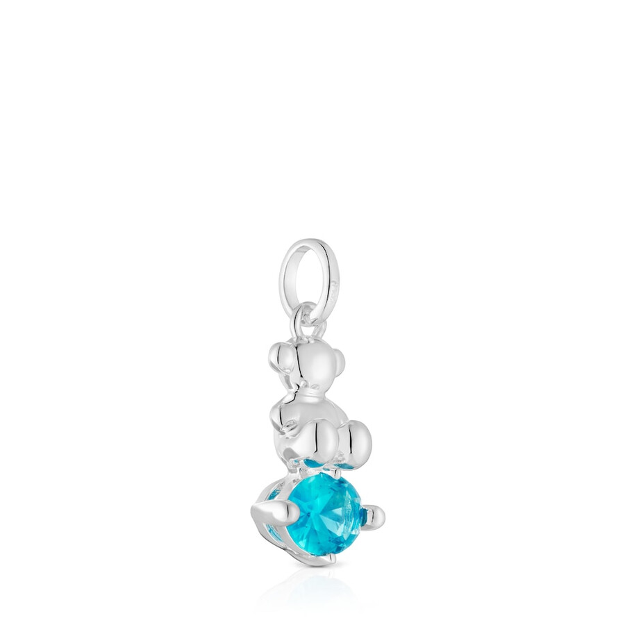 piccolo ciondolo in argento con motivo a orso e zaffiro blu coltivato in laboratorio bold bear lgg