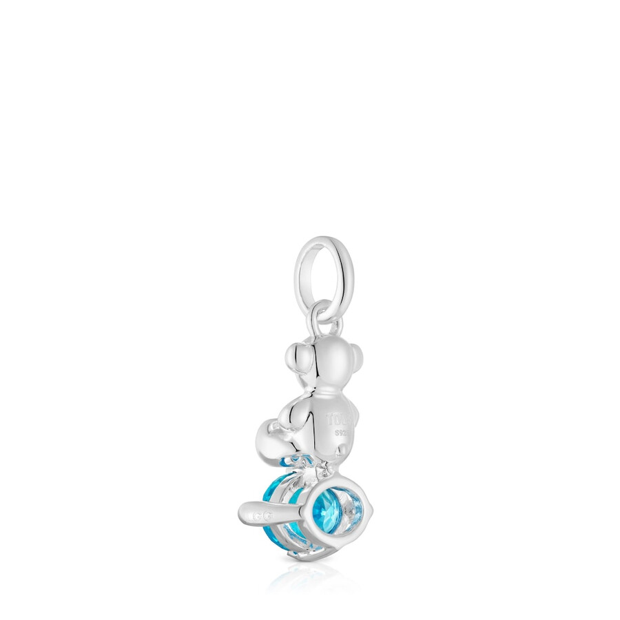 piccolo ciondolo in argento con motivo a orso e zaffiro blu coltivato in laboratorio bold bear lgg