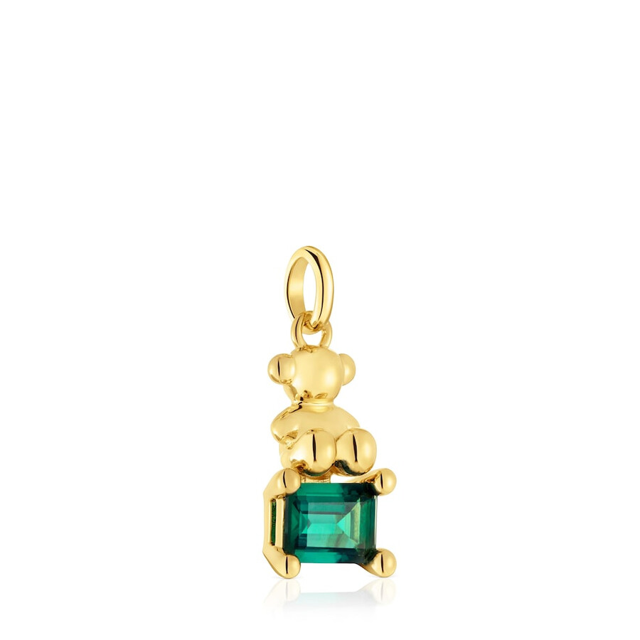 piccolo ciondolo con motivo a orso placcato in oro 18 carati su argento con smeraldo verde coltivato in laboratorio bold bear lgg