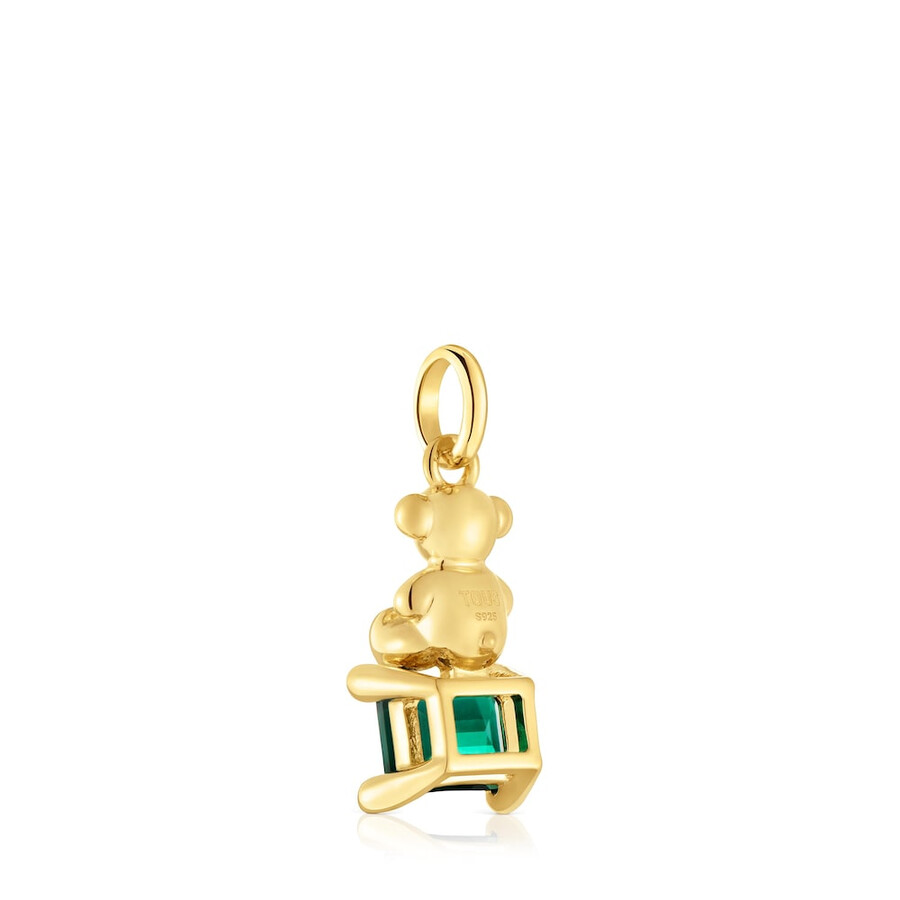 piccolo ciondolo con motivo a orso placcato in oro 18 carati su argento con smeraldo verde coltivato in laboratorio bold bear lgg