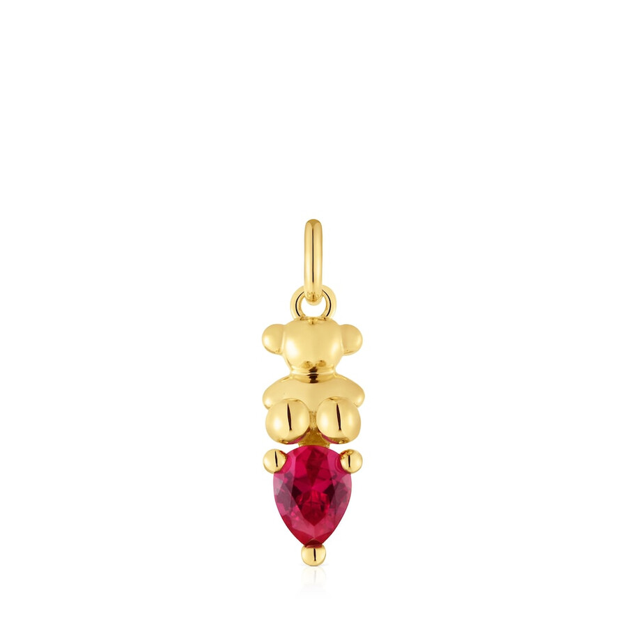 piccolo ciondolo con motivo a orso placcato in oro 18kt su argento con rubino bold bear lgg coltivato in laboratorio