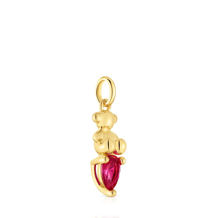piccolo ciondolo con motivo a orso placcato in oro 18kt su argento con rubino bold bear lgg coltivato in laboratorio