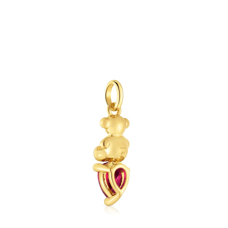 piccolo ciondolo con motivo a orso placcato in oro 18kt su argento con rubino bold bear lgg coltivato in laboratorio