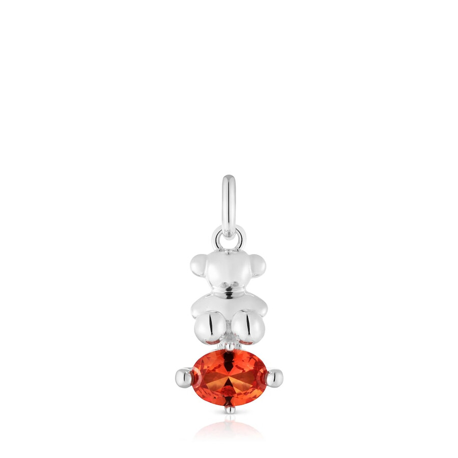 piccolo ciondolo in argento con motivo a orso e zaffiro arancione coltivato in laboratorio bold bear lgg