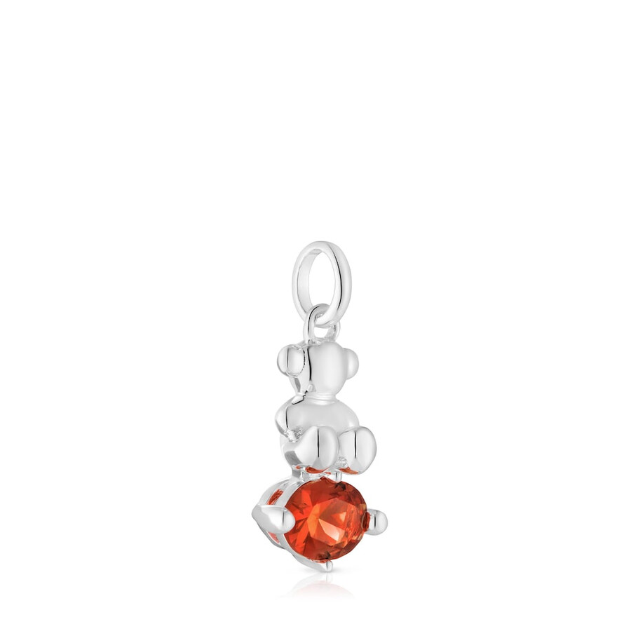 piccolo ciondolo in argento con motivo a orso e zaffiro arancione coltivato in laboratorio bold bear lgg