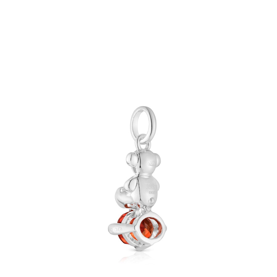 piccolo ciondolo in argento con motivo a orso e zaffiro arancione coltivato in laboratorio bold bear lgg