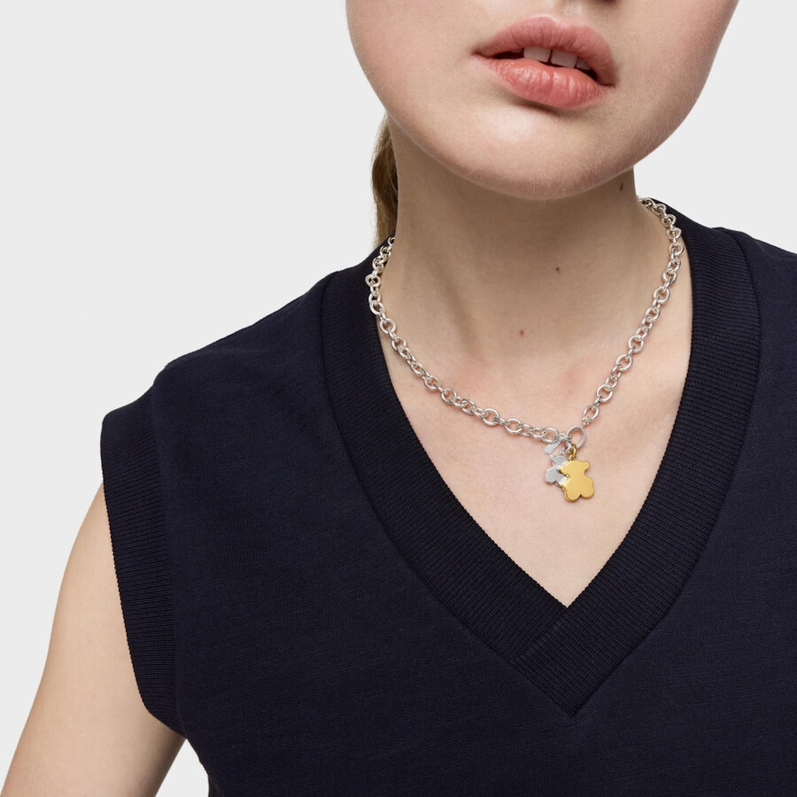 piccolo ciondolo a forma di orsetto in argento placcato in oro 18kt da 16 mm sweet dolls