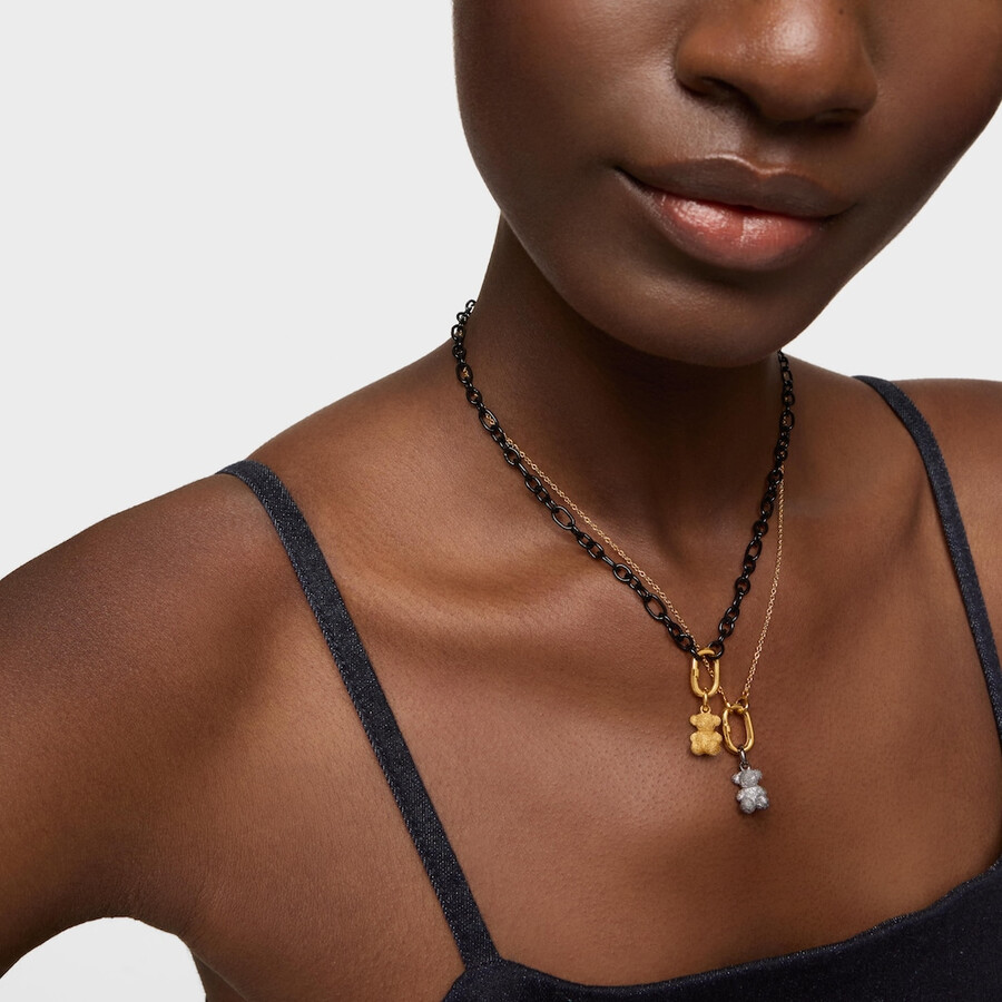 ciondolo a forma di orso con placcatura in oro 18kt su argento con diamanti bold bear