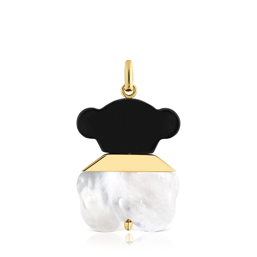 ciondolo da 25 mm con placcatura in oro 18kt su argento madreperla e onice sweet dolls