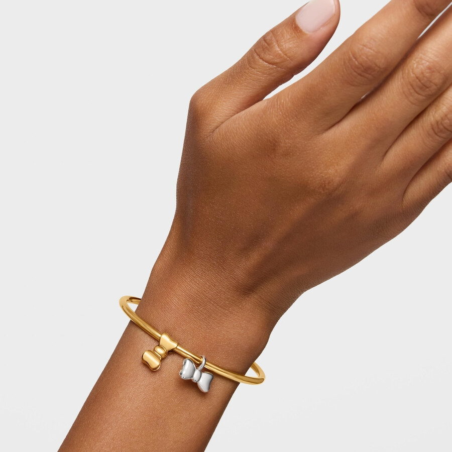 ciondolo a fiocco da 15 mm con placcatura in oro 18kt su nastro tous in argento