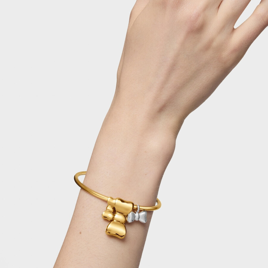 ciondolo a fiocco da 25 mm con placcatura in oro 18kt su nastro tous in argento