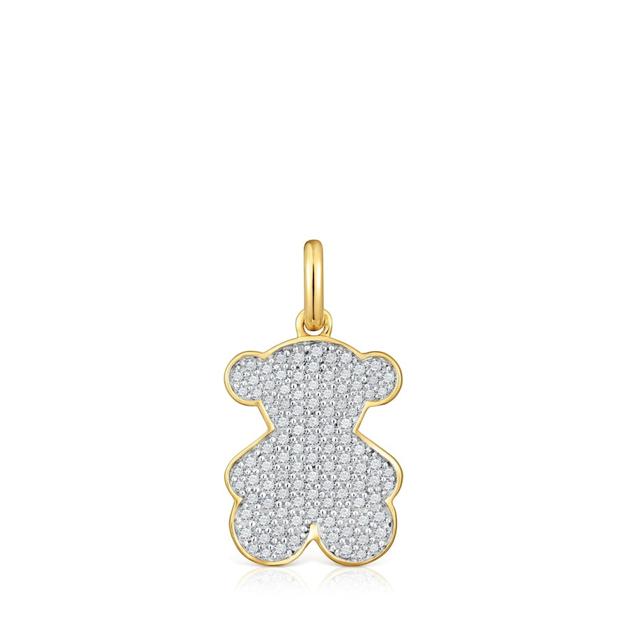 ciondolo a forma di orso con placcatura in oro 18kt su argento e diamanti sweet dolls