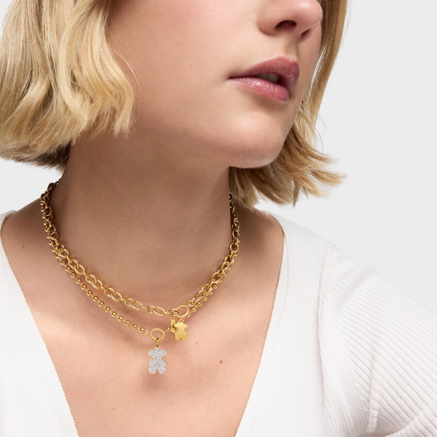 ciondolo a forma di orso con placcatura in oro 18kt su argento e diamanti sweet dolls