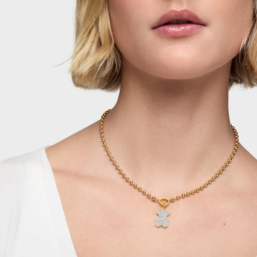 ciondolo a forma di orso con placcatura in oro 18kt su argento e diamanti sweet dolls