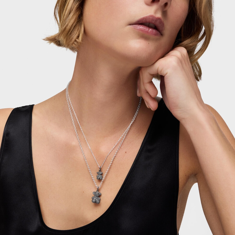 ciondolo orso in argento scuro con diamanti bold bear