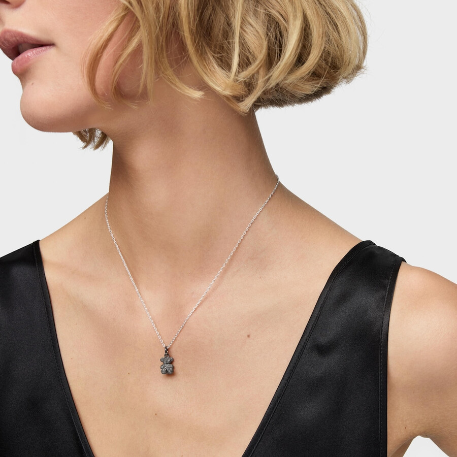 ciondolo orso in argento scuro con diamanti bold bear