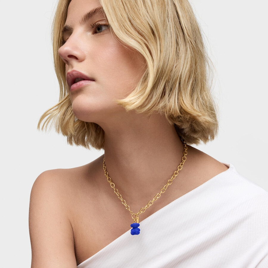 ciondolo orso di velluto blu con placcatura in oro 18kt su argento bold bear