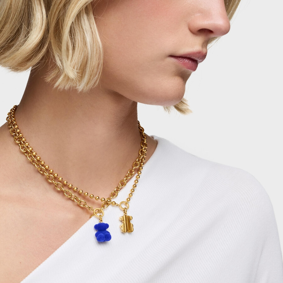 ciondolo orso di velluto blu con placcatura in oro 18kt su argento bold bear