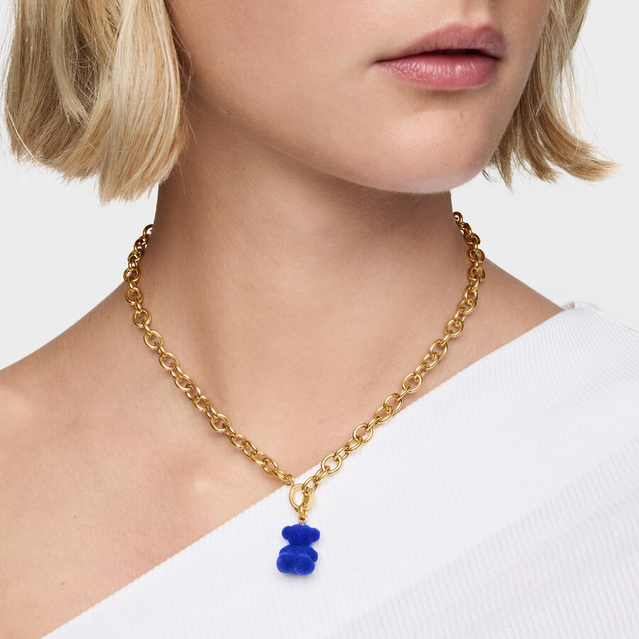 ciondolo orso di velluto blu con placcatura in oro 18kt su argento bold bear