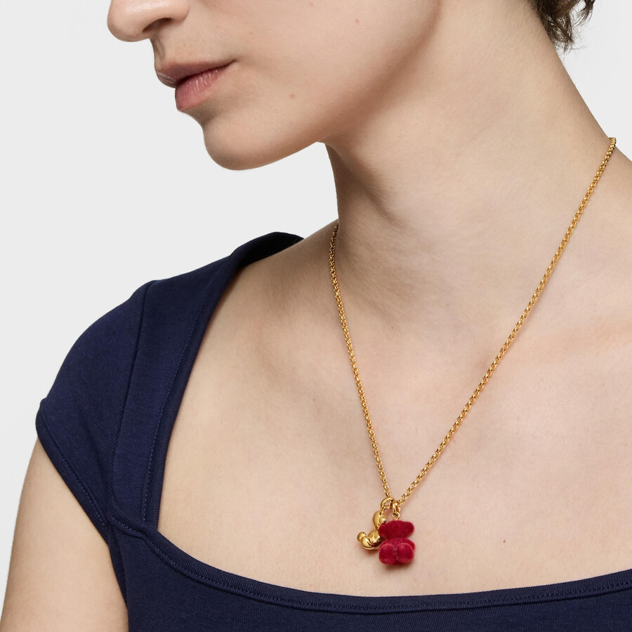 ciondolo a forma di orso in velluto color bordeaux con placcatura in oro 18kt su argento bold bear