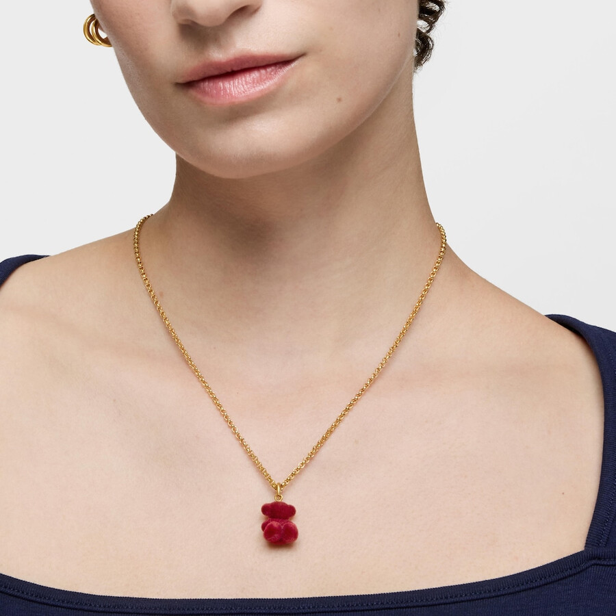 ciondolo a forma di orso in velluto color bordeaux con placcatura in oro 18kt su argento bold bear