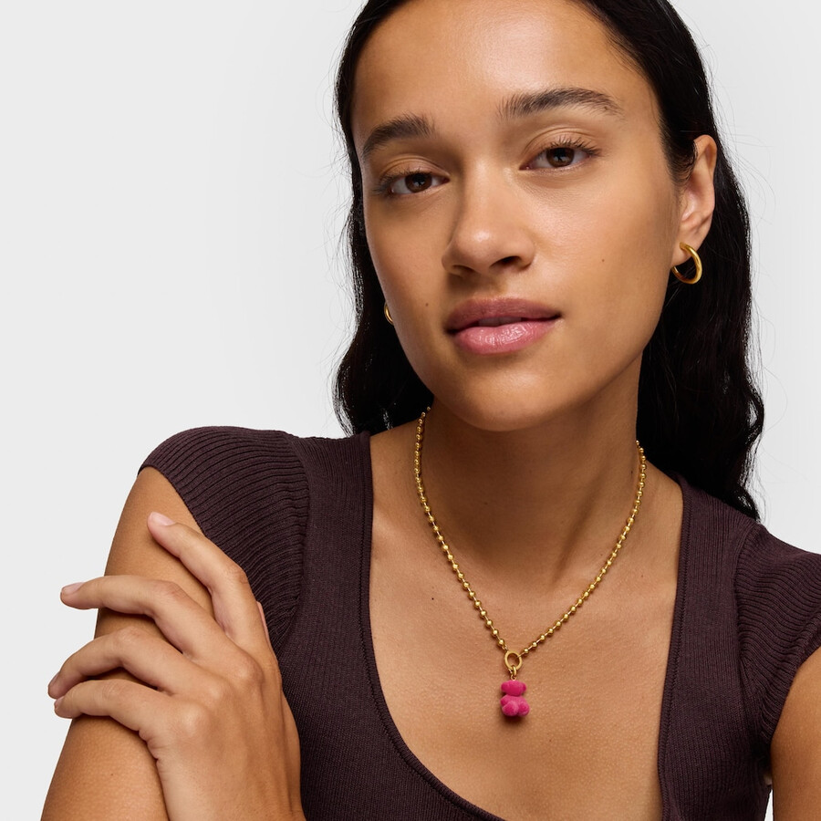 ciondolo a forma di orso di velluto rosa con placcatura in oro 18kt su argento bold bear