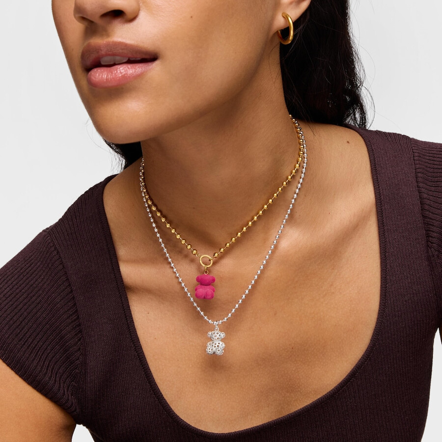 ciondolo a forma di orso di velluto rosa con placcatura in oro 18kt su argento bold bear