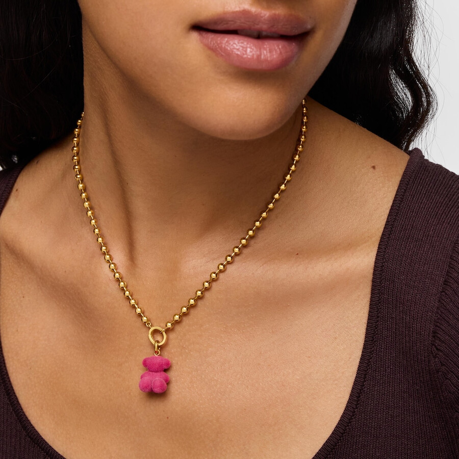 ciondolo a forma di orso di velluto rosa con placcatura in oro 18kt su argento bold bear