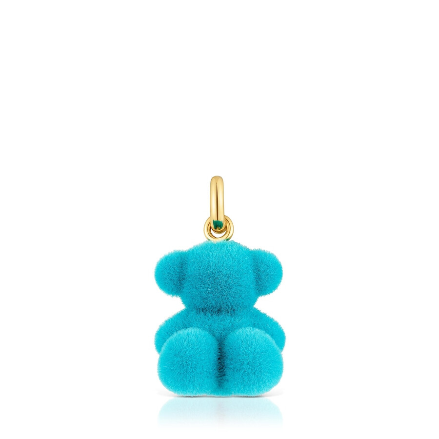 ciondolo a forma di orso in velluto color turchese con placcatura in oro 18kt su argento bold bear