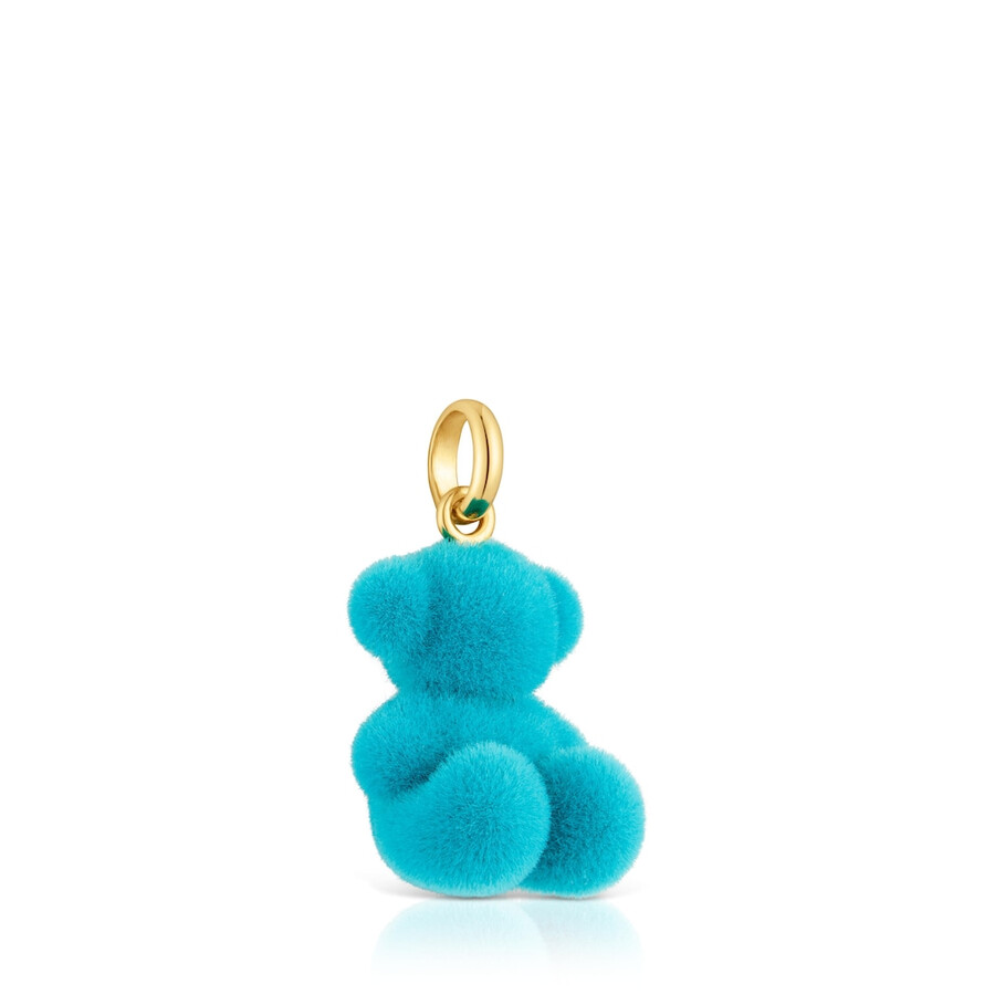 ciondolo a forma di orso in velluto color turchese con placcatura in oro 18kt su argento bold bear