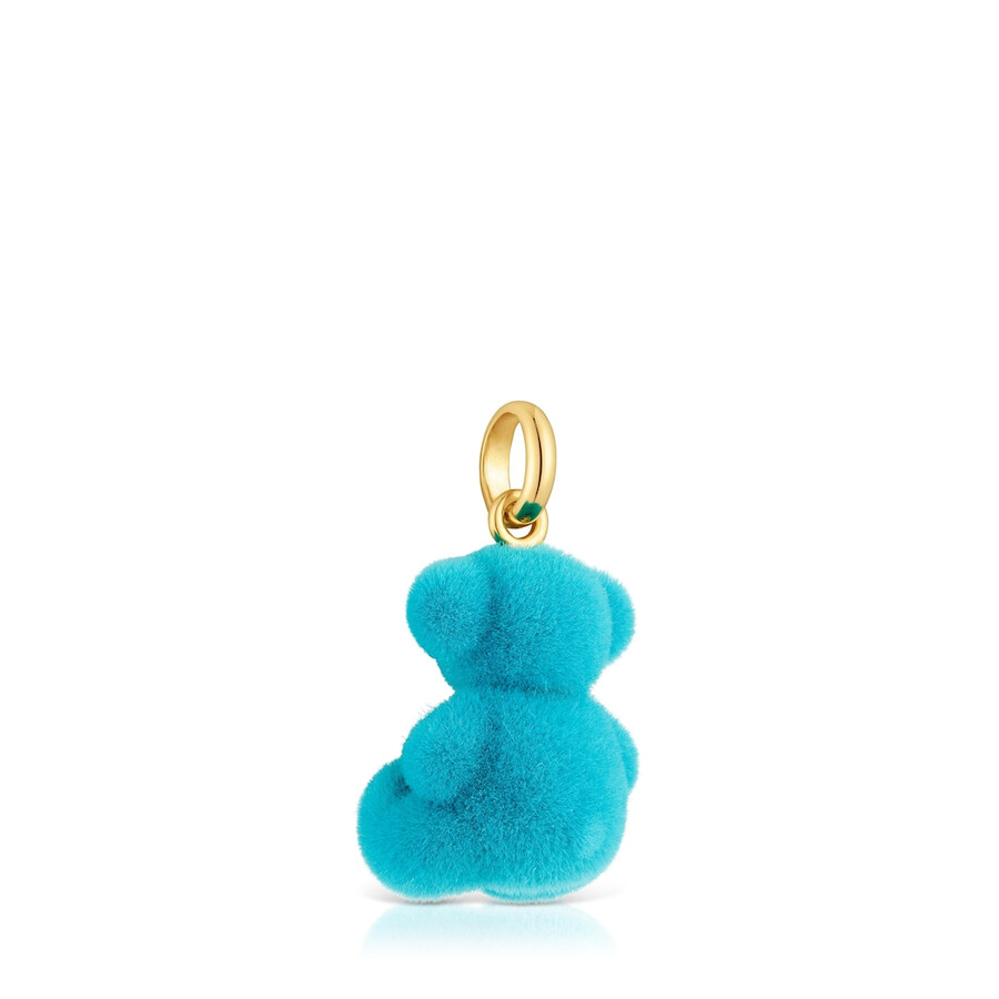 ciondolo a forma di orso in velluto color turchese con placcatura in oro 18kt su argento bold bear
