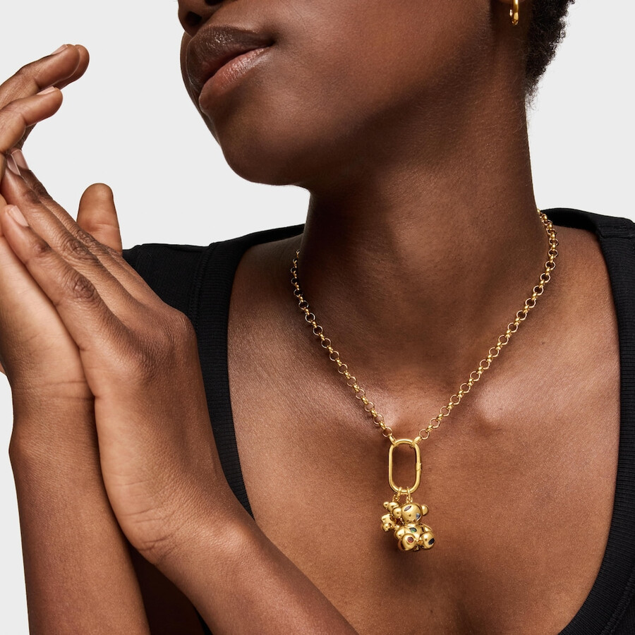 ciondolo a forma di orso con placcatura in oro 18kt su argento e pietre preziose bold bear