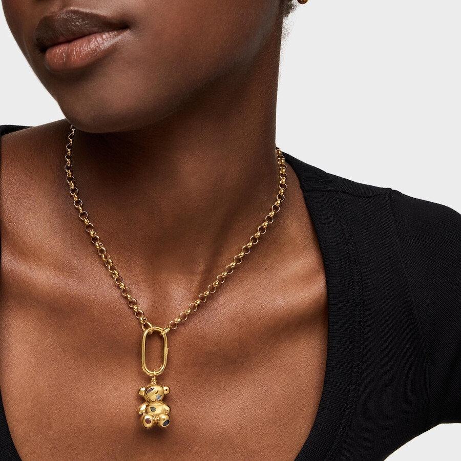 ciondolo a forma di orso con placcatura in oro 18kt su argento e pietre preziose bold bear