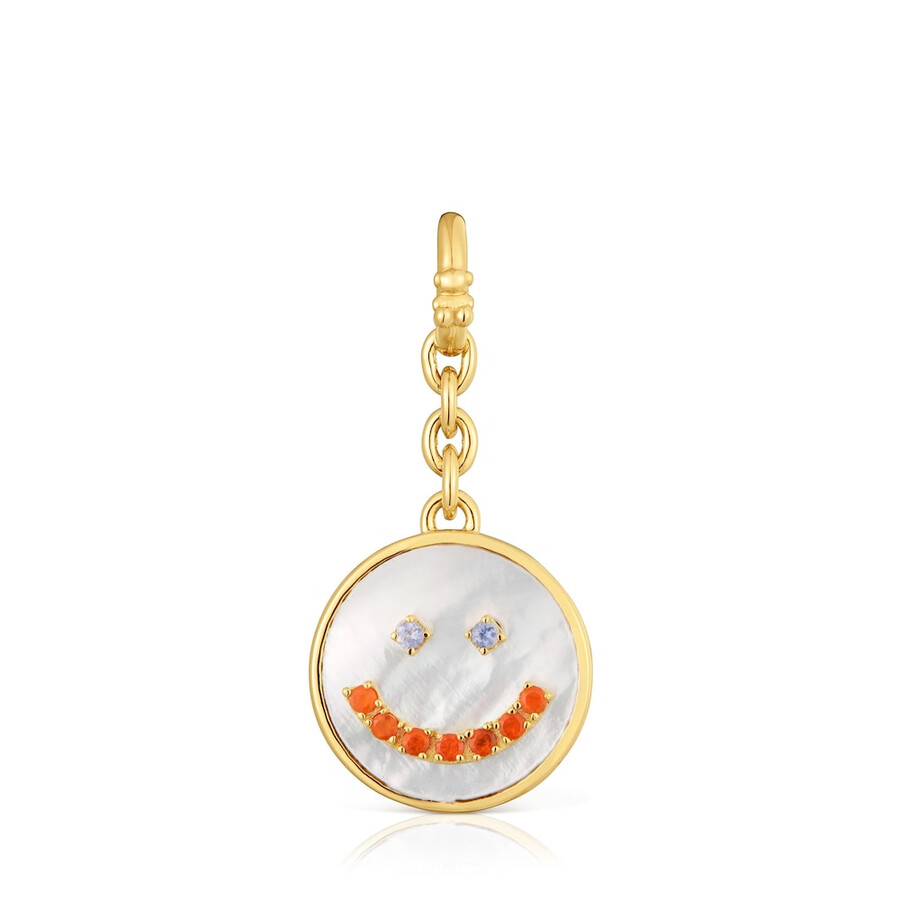 ciondolo smile con placcatura in oro 18kt su argento madreperla e pietre preziose da 15 mm medaglioni