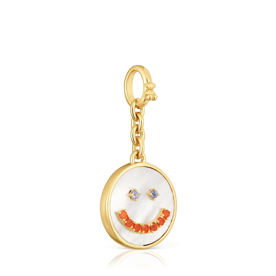ciondolo smile con placcatura in oro 18kt su argento madreperla e pietre preziose da 15 mm medaglioni