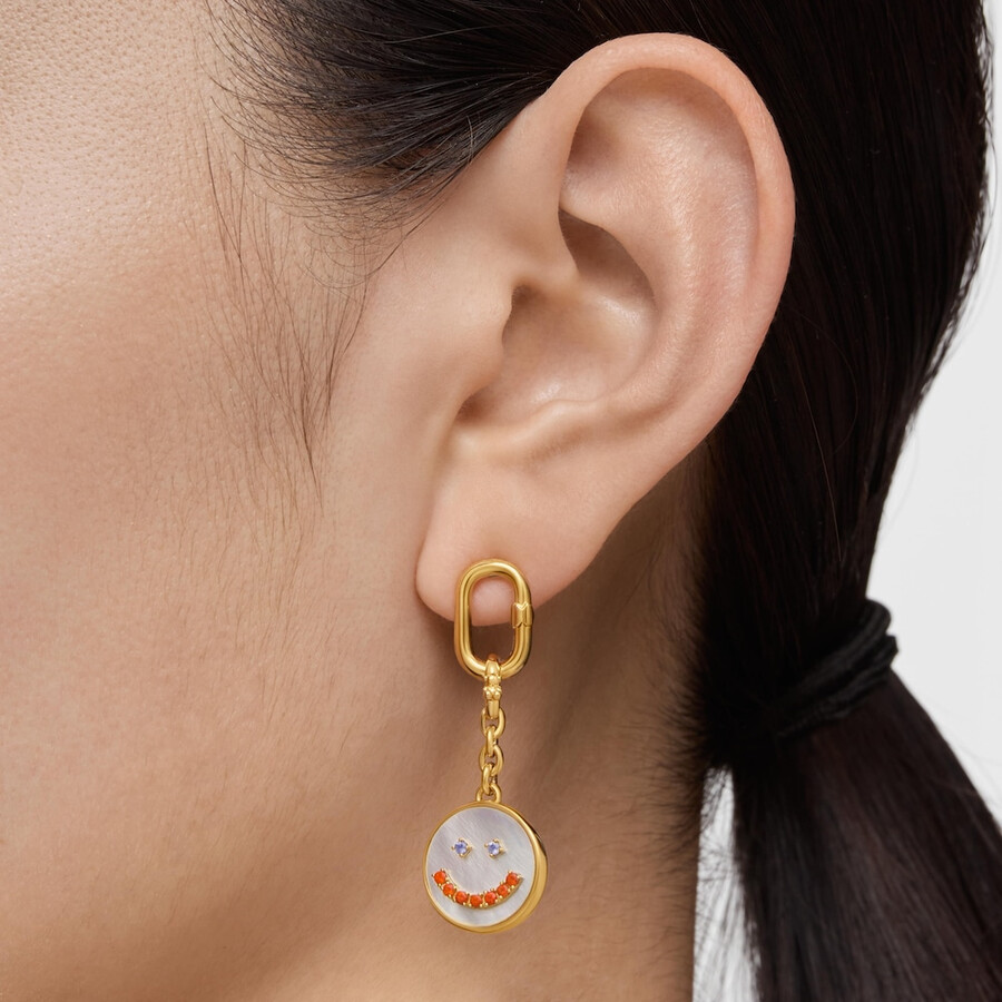ciondolo smile con placcatura in oro 18kt su argento madreperla e pietre preziose da 15 mm medaglioni