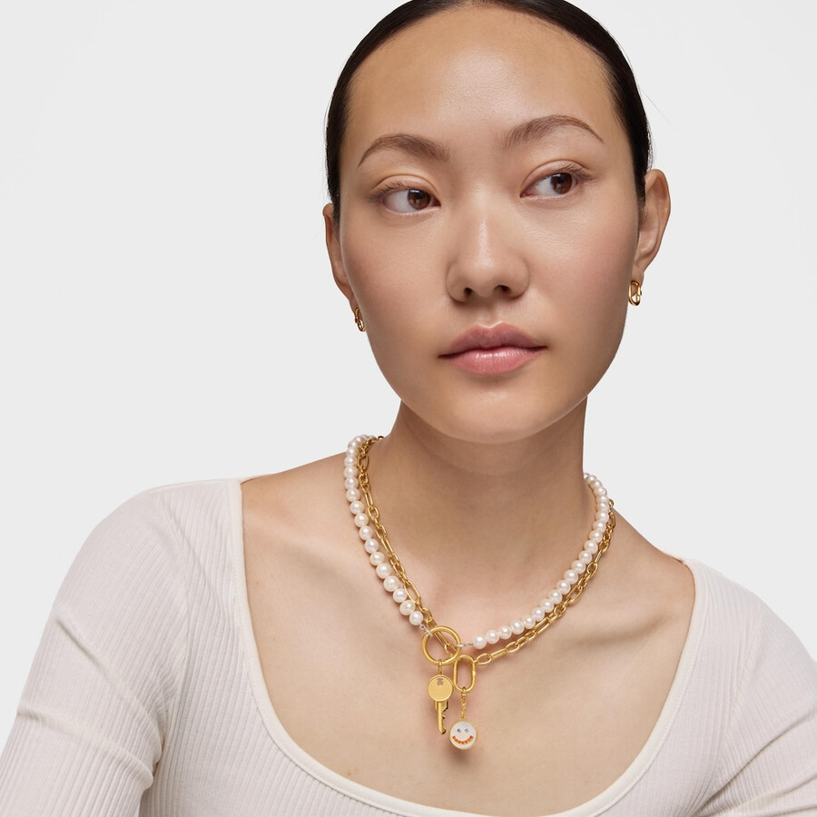 ciondolo smile con placcatura in oro 18kt su argento madreperla e pietre preziose da 15 mm medaglioni