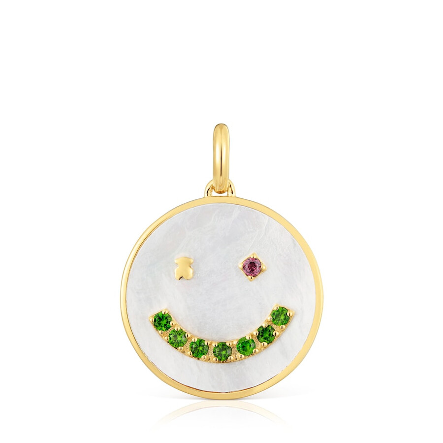 ciondolo smile con placcatura in oro 18kt su argento madreperla e pietre preziose da 22 mm medaglioni