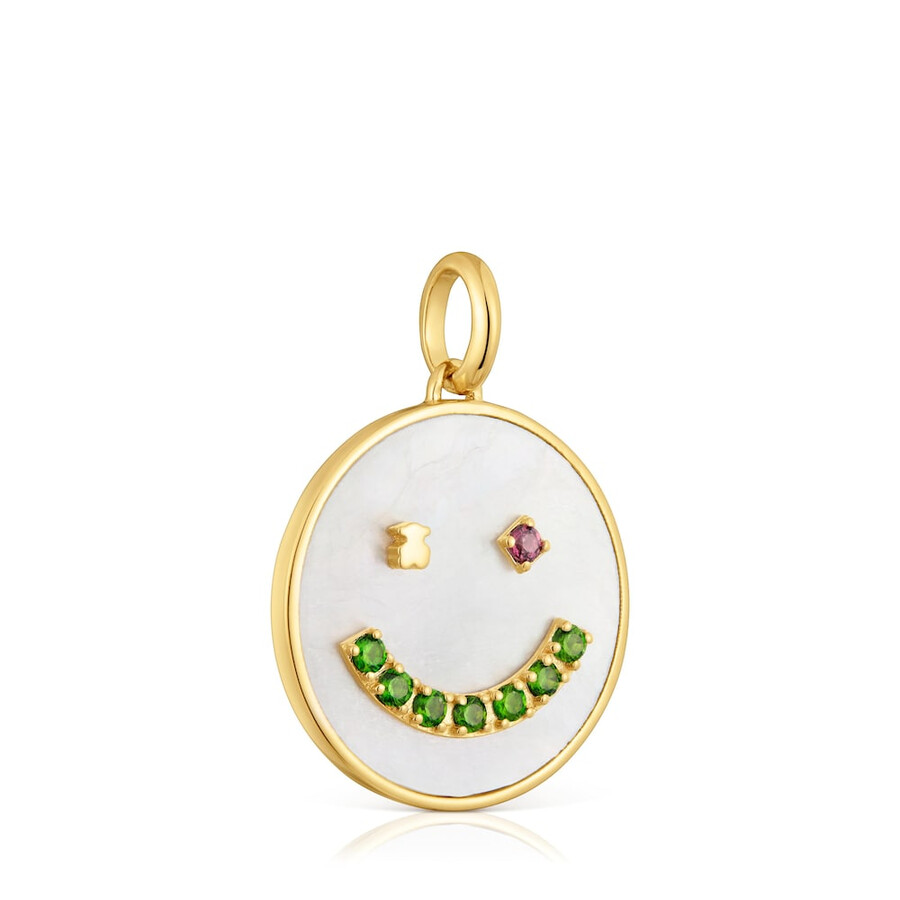 ciondolo smile con placcatura in oro 18kt su argento madreperla e pietre preziose da 22 mm medaglioni