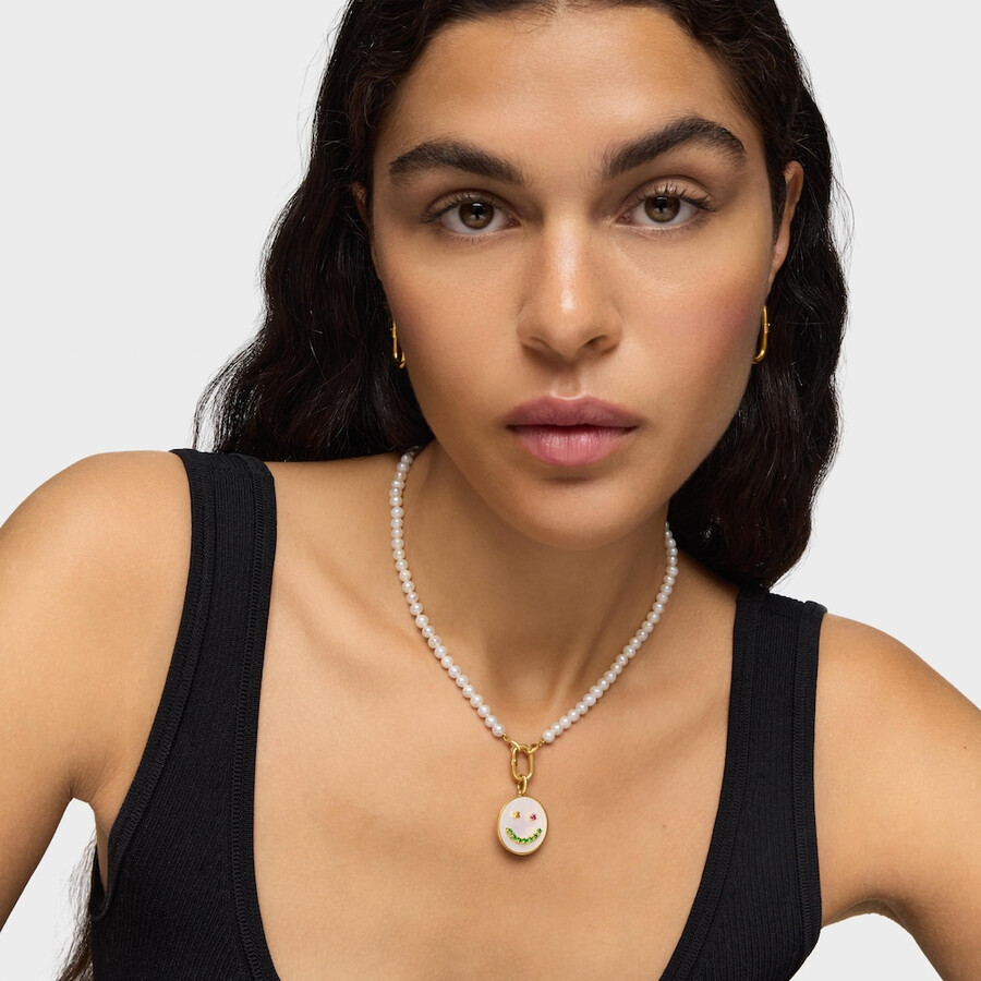 ciondolo smile con placcatura in oro 18kt su argento madreperla e pietre preziose da 22 mm medaglioni