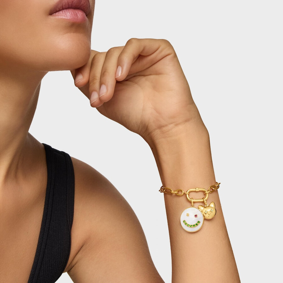 ciondolo smile con placcatura in oro 18kt su argento madreperla e pietre preziose da 22 mm medaglioni