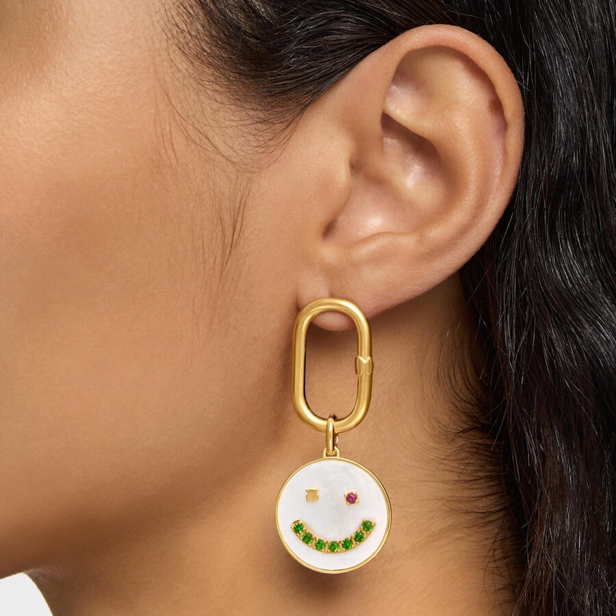 ciondolo smile con placcatura in oro 18kt su argento madreperla e pietre preziose da 22 mm medaglioni