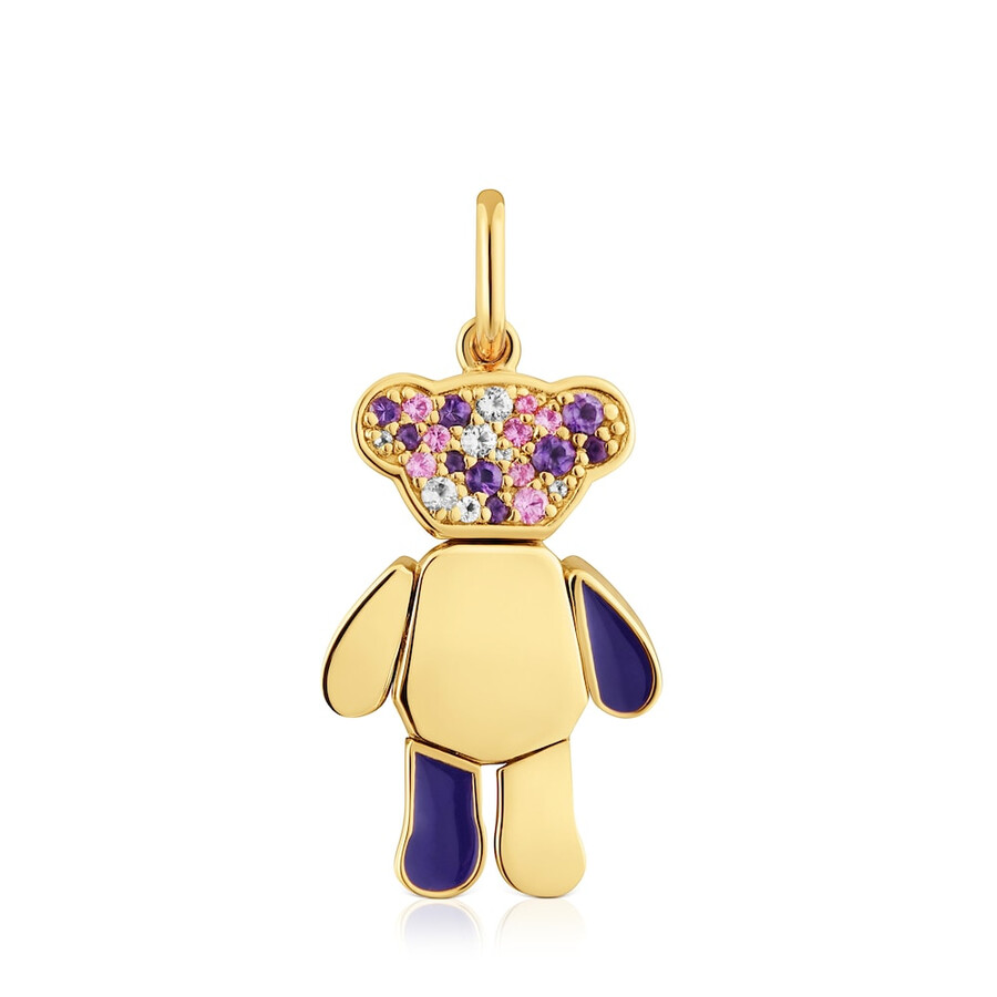 ciondolo a forma di orso con placcatura in oro 18kt su argento e ametiste teddy bear