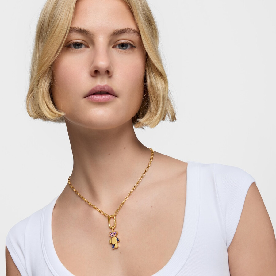 ciondolo a forma di orso con placcatura in oro 18kt su argento e ametiste teddy bear