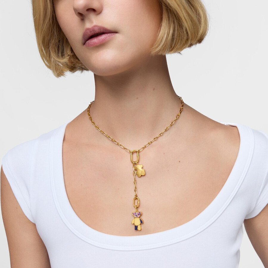 ciondolo a forma di orso con placcatura in oro 18kt su argento e ametiste teddy bear