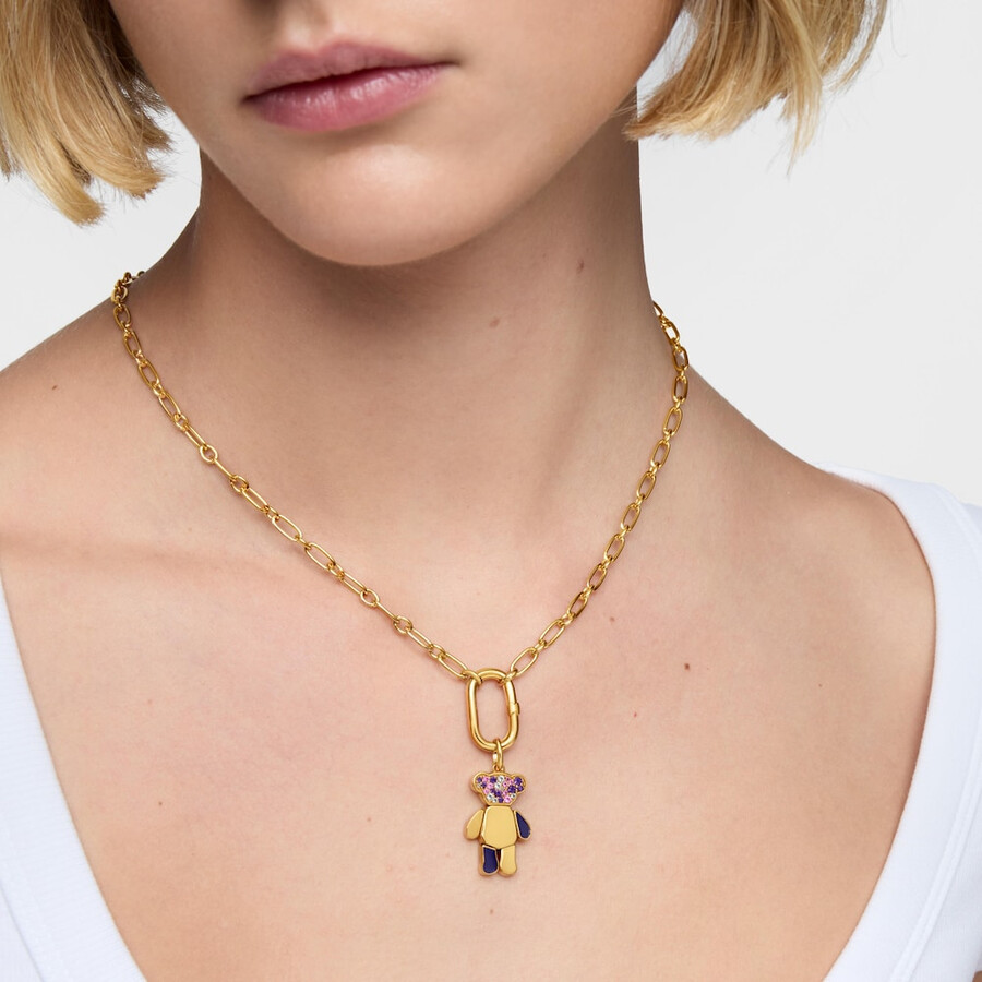 ciondolo a forma di orso con placcatura in oro 18kt su argento e ametiste teddy bear