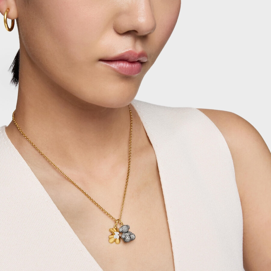 ciondolo a forma di orso proiettato con placcatura in oro 18kt su argento e diamanti tous sweet 40s